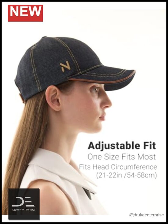 Structured High Crown Denim Baseball Cap with Leather Details - Adjustable Fit main image 6